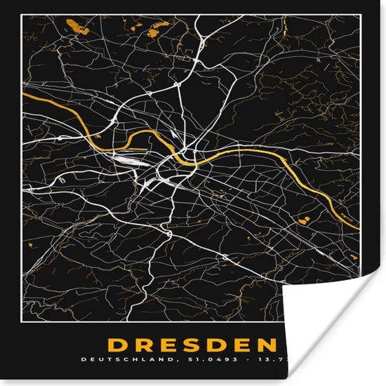 Poster Dresden - Goud - Stadskaart - Plattegrond - Kaart - Duitsland - 30x30 cm