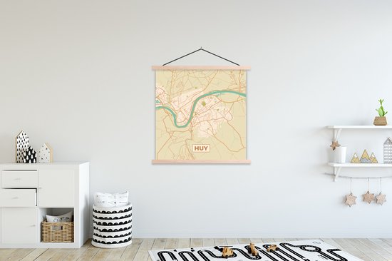 Porte-affiche avec affiche - Affiche scolaire - Carte - Carte - België - Huy - Plan de la ville - 120x120 cm - lattes vierges