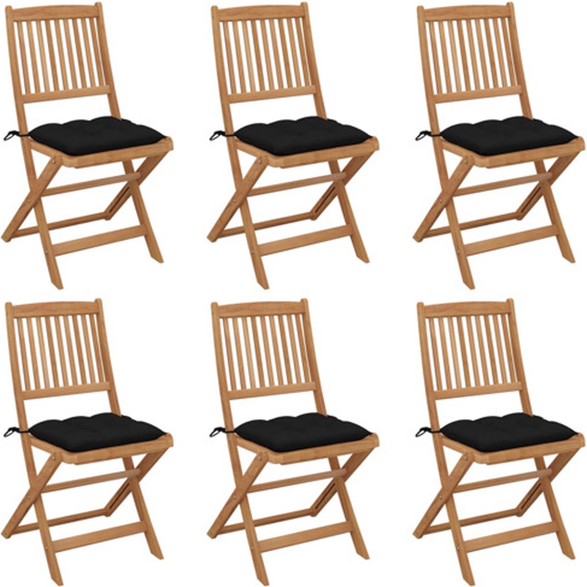 vidaXL - Tuinstoelen - 6 - st - inklapbaar - met - kussens - massief - acaciahout