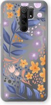 Case Company® - Hoesje geschikt voor Xiaomi Redmi 9 hoesje - Flowers with blue leaves - Soft Cover Telefoonhoesje - Bescherming aan alle Kanten en Schermrand