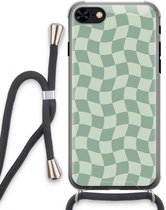 Case Company® - Hoesje met koord geschikt voor iPhone 7 hoesje met Koord - Grid Groen - Telefoonhoesje met Zwart Koord - Extra Bescherming aan alle Kanten en Over de Schermrand