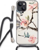 Case Company® - Hoesje met koord geschikt voor iPhone 13 mini hoesje met Koord - Japanse bloemen - Telefoonhoesje met Zwart Koord - Extra Bescherming aan alle Kanten en Over de Schermrand