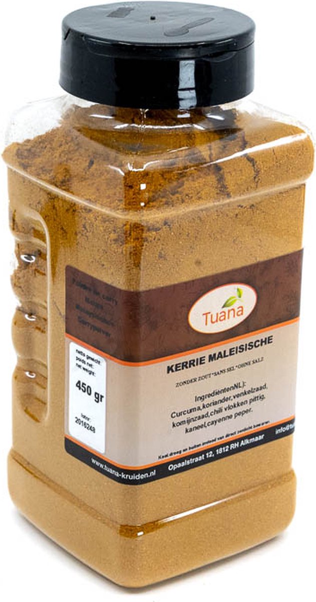 Goedkoopste Tuana Kruiden - Kerrie Maleisisch - Strooibus 450 Gram - Kruiden Zonder Zout - GP0127