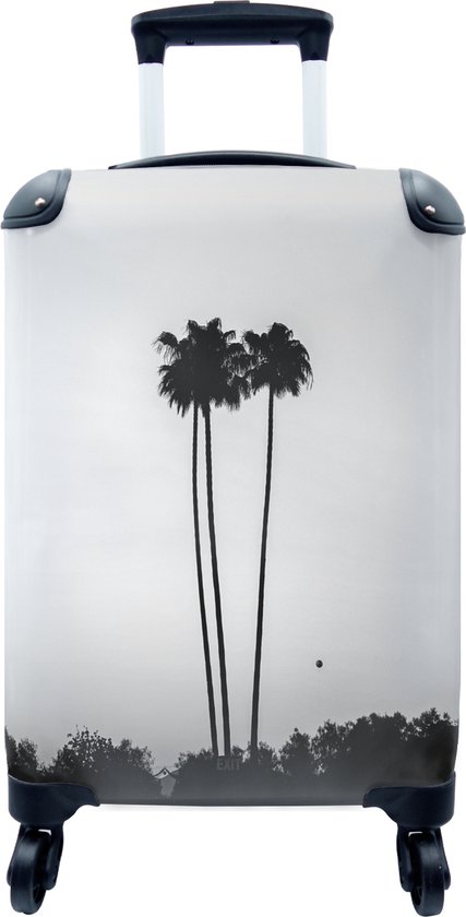 Koffer - Drie hoge palmbomen in de lucht - zwart wit - 35x55x20 cm - Handbagage - Trolley - Fotokoffer