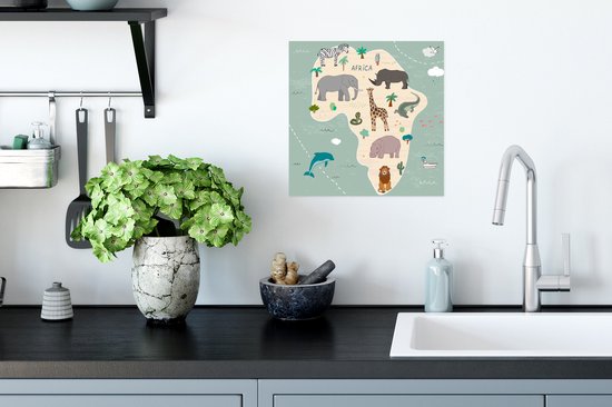 Carte de l' Afrique avec des animaux en vert 30x30 cm