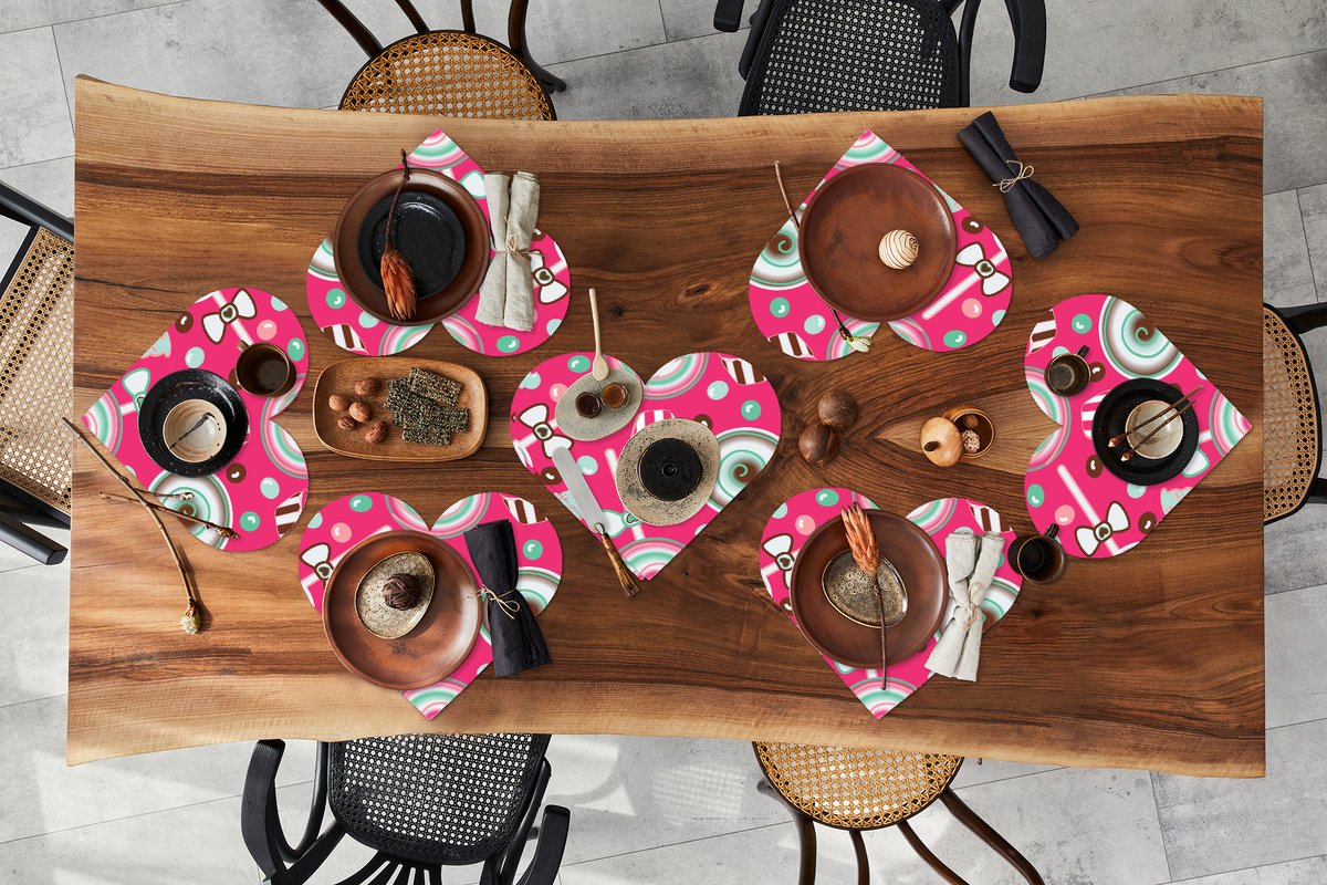 Onderleggers - Placemats - Placemats hartje - Design - Snoep - Candy - Roze - 8 stuks