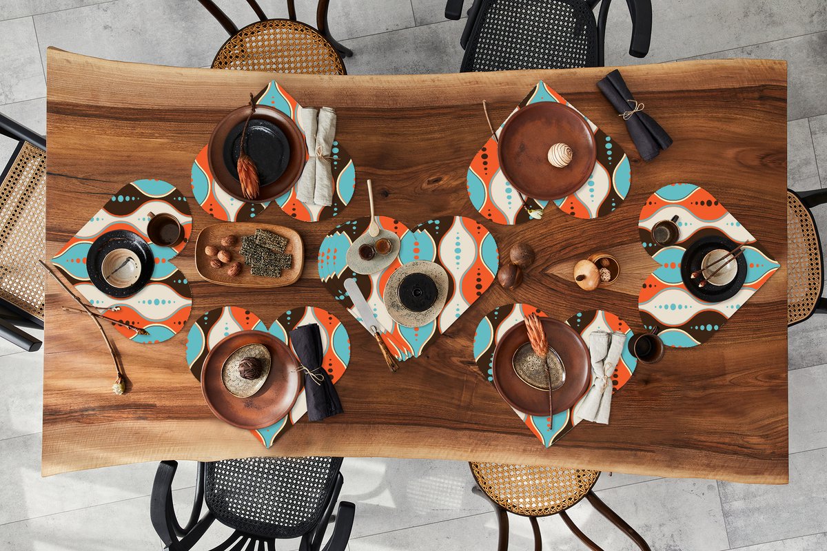 Onderleggers - Placemats - Placemats hartje - Retro - Cirkel - Design - 10 stuks