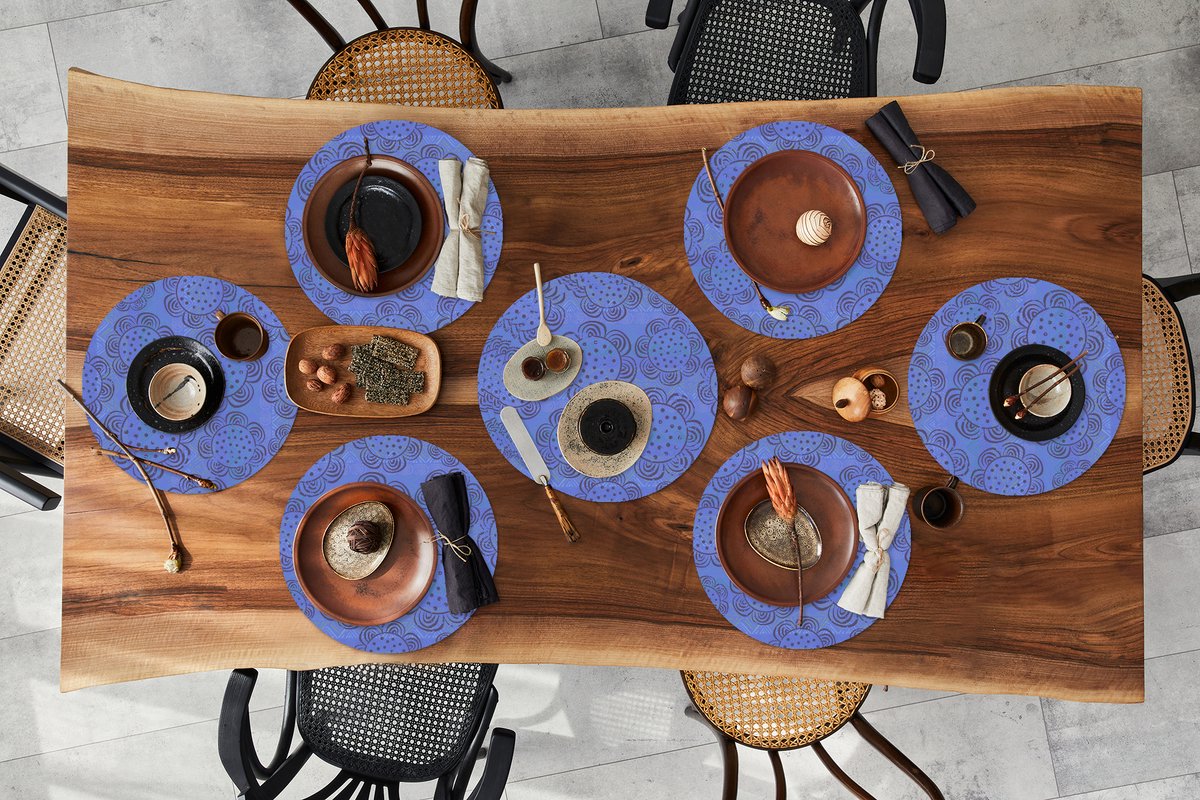 Ronde placemats - Onderlegger - Placemats rond - Bloemen - Patronen - Blauw - 10 stuks