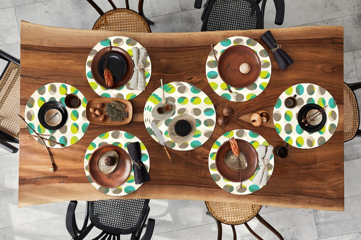 Ronde placemats - Onderlegger - Placemats rond - Cirkel - Groen - Patroon - 10 stuks