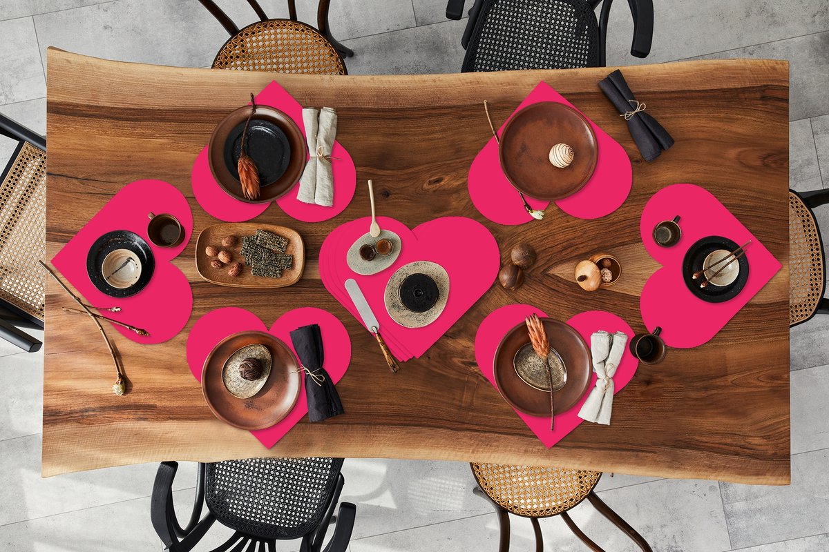 Onderleggers - Placemats - Placemats hartje - Karmijn - Kleuren - Palet - Roze - 10 stuks