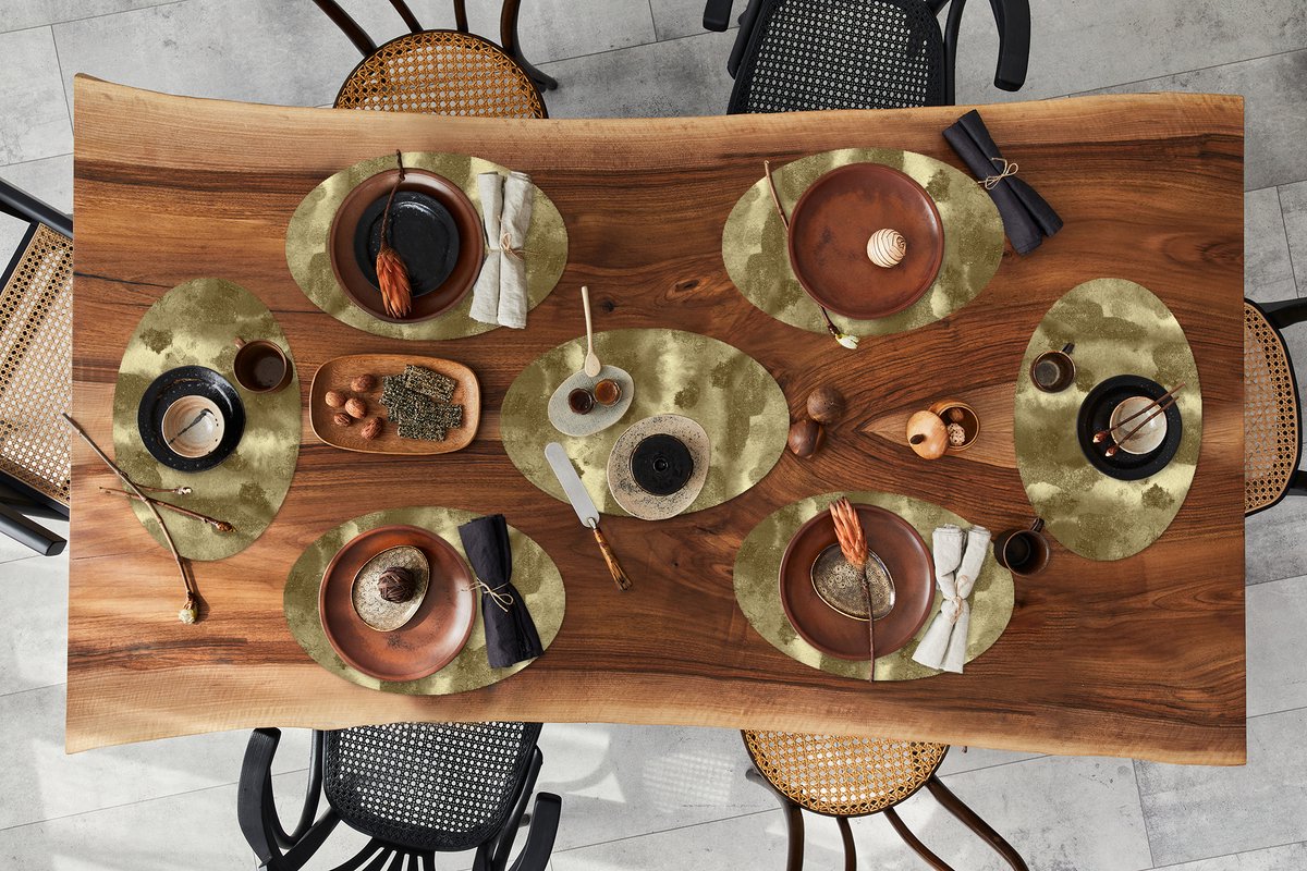 Placemats ovaal - Onderleggers - Ovale placemats - Goud - Structuur - Abstract - 8 stuks