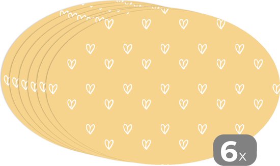 Napperons de table ovales - Sets de table - Sets de table ovales - Coeur - Saint Valentin - Cadeau romantique - Motifs - 6 pièces