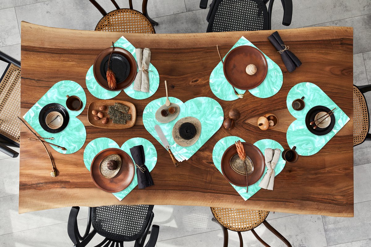 Onderleggers - Placemats - Placemats hartje - Blauw - Marmer print - Verf - Design - 10 stuks