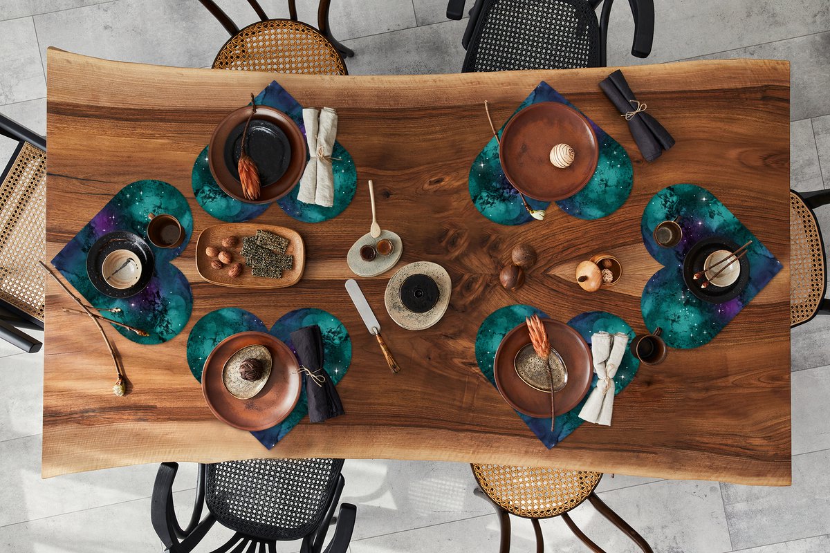 Onderleggers - Placemats - Placemats hartje - Ruimte - Marmer print - Verf - Patroon - 6 stuks
