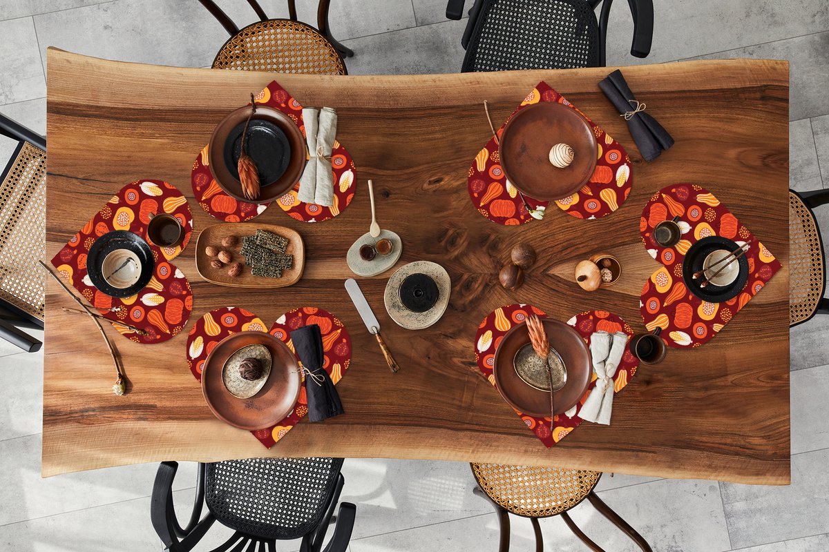 Onderleggers - Placemats - Placemats hartje - Pompoen - Maïs - Herfst - Patronen - 6 stuks
