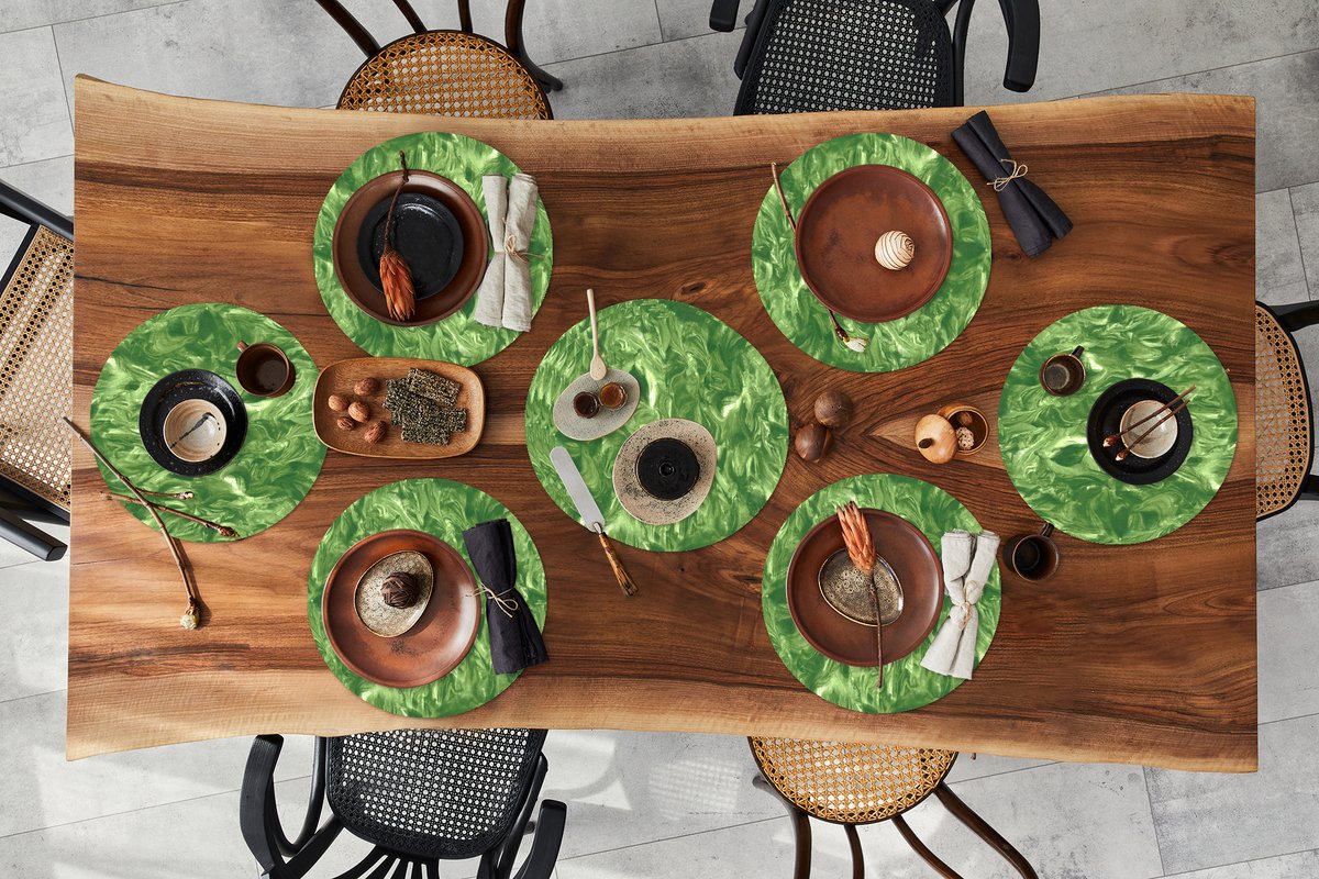 Ronde placemats - Onderlegger - Placemats rond - Verf - Marmer print - Groen - Design - 10 stuks