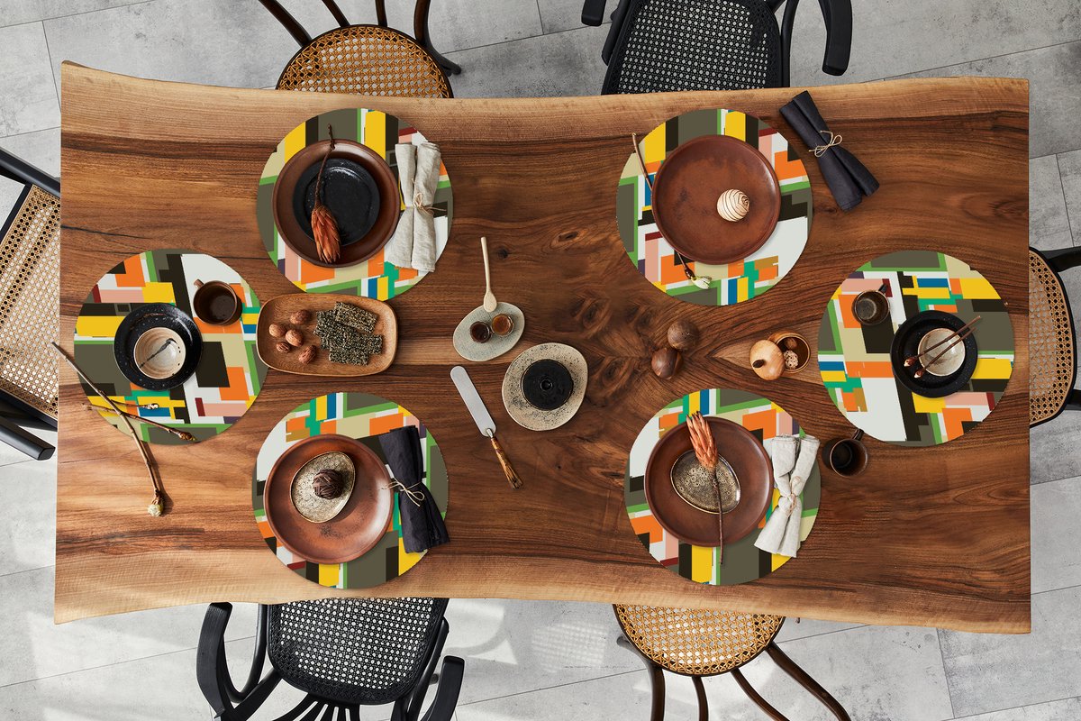 Ronde placemats - Onderlegger - Placemats rond - Geometrisch - Patronen - Abstract - 6 stuks