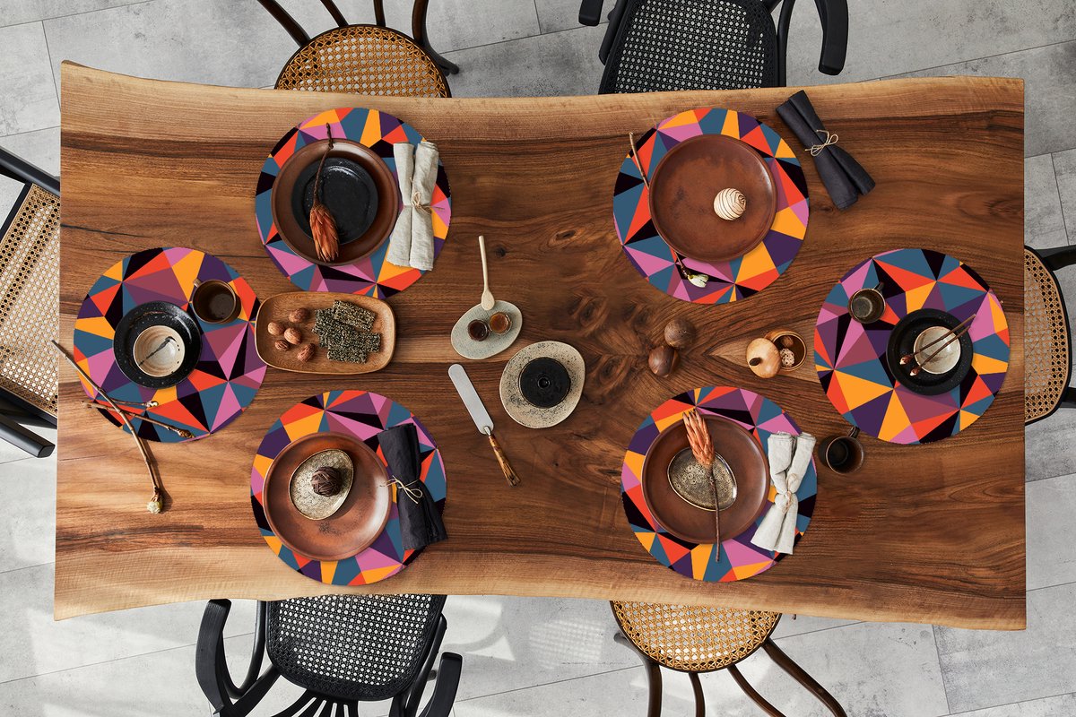 Ronde placemats - Onderlegger - Placemats rond - Geometrie - 3D - Driehoek - Patronen - 6 stuks