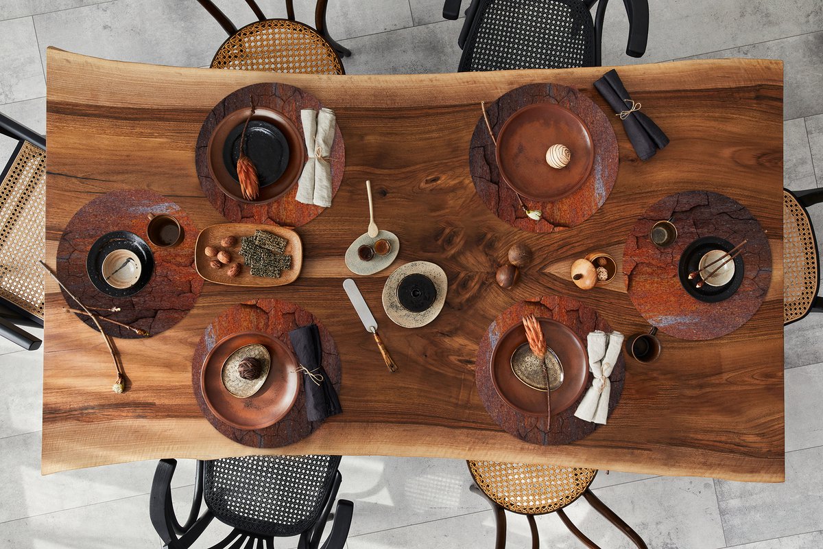 Ronde placemats - Onderlegger - Placemats rond - Roest print - Lijn - Oranje - 6 stuks