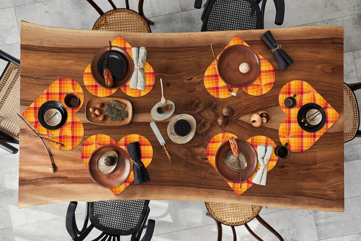Onderleggers - Placemats - Placemats hartje - Oranje - Patronen - Abstract - 6 stuks