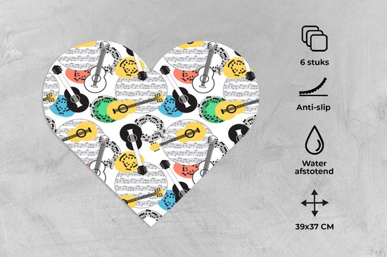 Sets de table - Napperons - Napperons coeur - Guitare - Musique - Motifs - Abstrait - 6 pièces