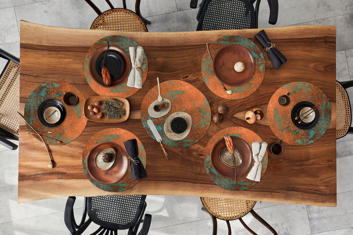 Ronde placemats - Onderlegger - Placemats rond - Staal - Groen - Roest print - 10 stuks