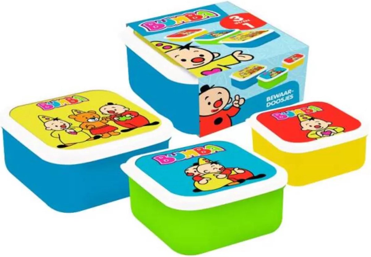 Bumba lunchbox - 3 bewaardozen - blauw / groen / geel | bol.com