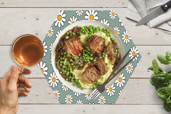 Napperons hexagon - Sets de table - Set de table hexagone - Motifs - Vintage - Fleurs - Marguerite - 10 pièces