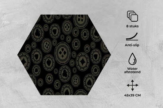 Napperons de table hexagon - Sets de table sets de table - Set de table hexagone - Casino - Poker - Jetons - Motifs - 8 pièces