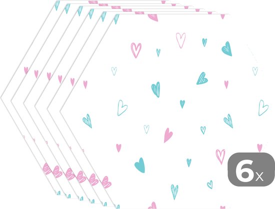 Napperons de table hexagon - Sets de table - Set de table hexagone - Hartjes - Motifs - Pastel - 6 pièces