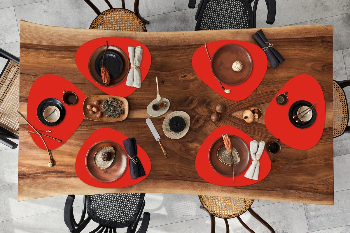 Placemat organisch - Placemats organic - Onderleggers - Rood - Kleur - Effen - 6 stuks