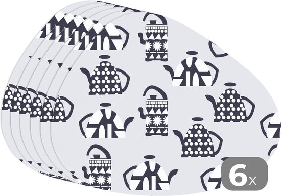 Set de table bio - Napperons bio - Dessous de verre - Théière - Motifs - Thee - 6 pièces