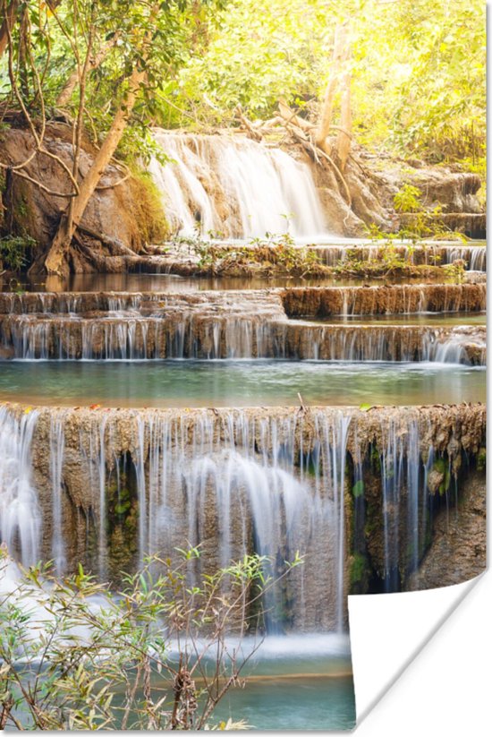 Poster Zon - Waterval - Landschap - 40x60 cm