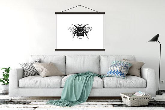 Porte-affiche avec affiche - Affiche scolaire - Bourdon - Botanique - Rétro - Insectes - 150x113 cm - Lattes noires