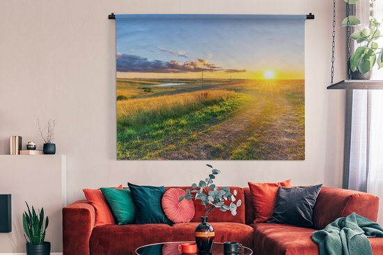 Wandkleed - Wanddoek - Zon - Natuur - Landschap - 180x135 cm - Wandtapijt