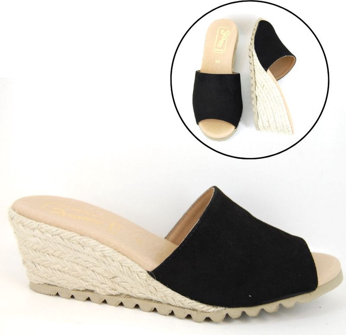 Stravers - Espadrille Slippers Maat 43 Zwart Suede Grote Maten Muiltjes met Sleehakken