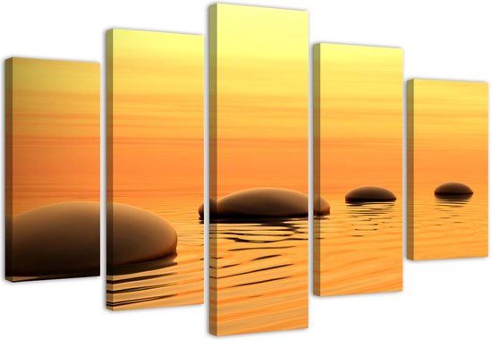 Trend24 - Canvas Schilderij - Zen-Compositie Met Stenen - Vijfluik - Oosters - 150x100x2 cm - Oranje