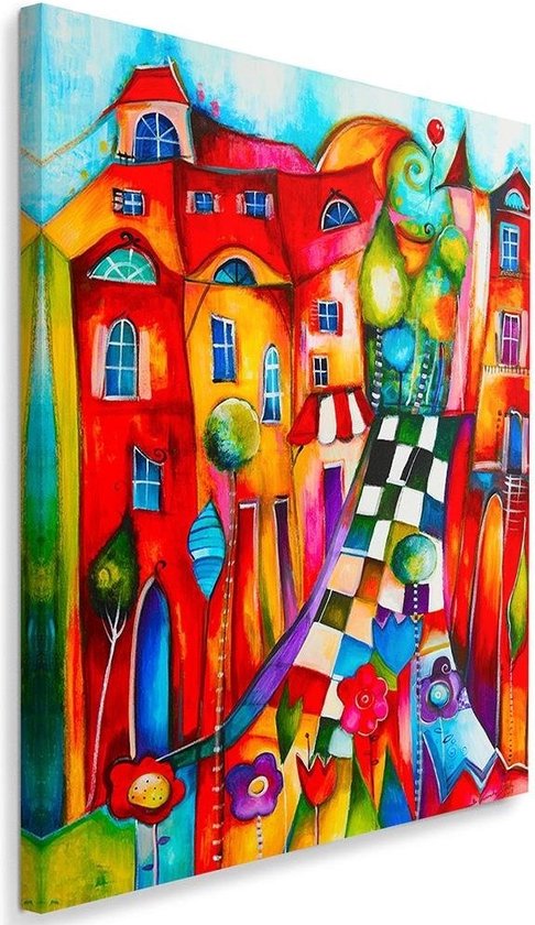Trend24 - Canvas Schilderij - Kleurrijke Stad - Schilderijen - Voor Jongeren - 80x120x2 cm - Meerkleurig