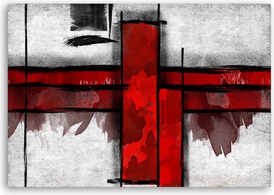 Trend24 - Canvas Schilderij - Rode Rechthoeken - Schilderijen - Abstract - 120x80x2 cm - Rood