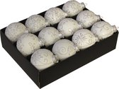 12x stuks luxe glazen gedecoreerde kerstballen wit 7,5 cm - Luxe glazen kerstballen - kerstversiering