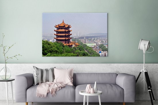 Vue d'un beau temple à Wuhan Toile 120x80 cm - Tirage photo sur toile (Décoration murale salon / chambre) / Villes asiatiques Peintures sur toile