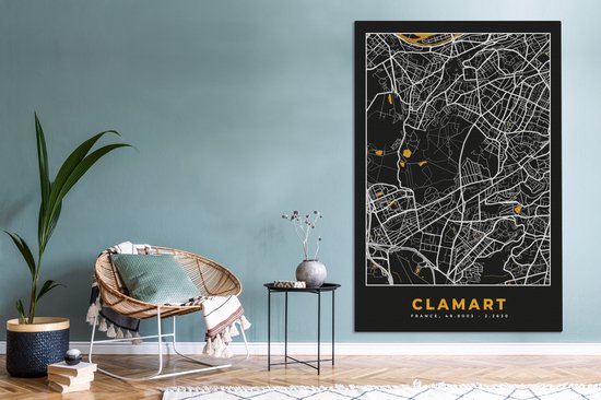 Canvas schilderij 120x180 cm - Wanddecoratie Frankrijk – Clamart – Stadskaart – Plattegrond – Kaart - Muurdecoratie woonkamer - Slaapkamer decoratie - Kamer accessoires - Schilderijen