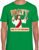 Fout kerst t-shirt groen - party Jezus - Party like its my birthday voor heren - kerstkleding / christmas outfit XXL
