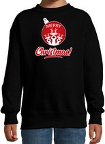 Rendier Kerstbal sweater / Kerst trui Merry Christmas zwart voor kinderen - Kerstkleding / Christmas outfit 122/128