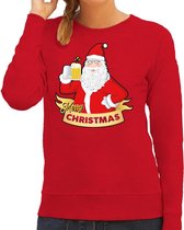 Foute kersttrui / sweater rood Merry Christmas kerstman met een peul bier / biertje voor dames - kerstkleding / christmas outfit L