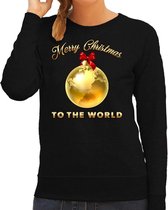 Foute Kersttrui / sweater - Merry Christmas to the world - gouden wereldbol - zwart - dames - kerstkleding / kerst outfit M