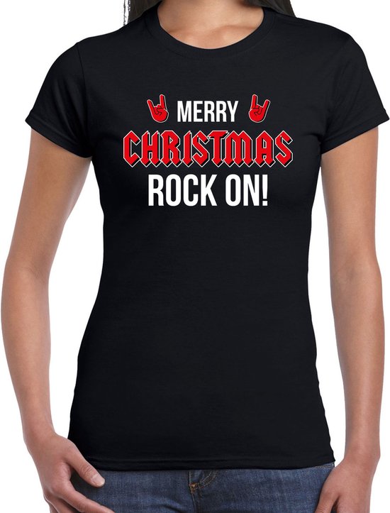 Merry Christmas rock on Kerst t-shirt - zwart - dames - Kerstkleding ...