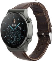 Leren smartwatch bandje - geschikt voor Huawei Watch GT 2 Pro / GT 2 46mm / GT 3 46mm / GT 3 Pro 46mm / GT Runner / Watch 3 / Watch 3 Pro - donkerbruin