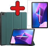 Hoes Geschikt voor Lenovo Tab M10 Plus 3rd Gen Hoes Book Case Hoesje Trifold Cover Met Screenprotector - Hoesje Geschikt voor Lenovo Tab M10 Plus (3e Gen) Hoesje Bookcase - Donkergroen