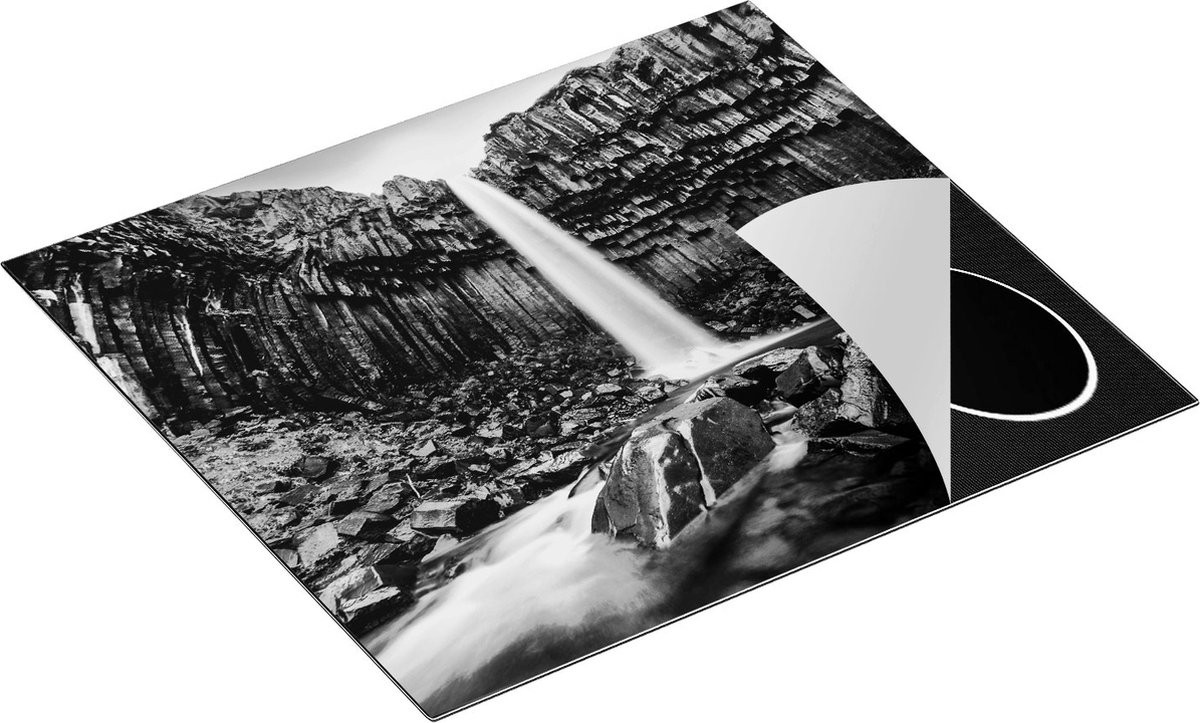 Chefcare Inductie Beschermer Waterval in IJsland - Zwart Wit - 59x51 cm - Afdekplaat Inductie - Kookplaat Beschermer - Inductie Mat